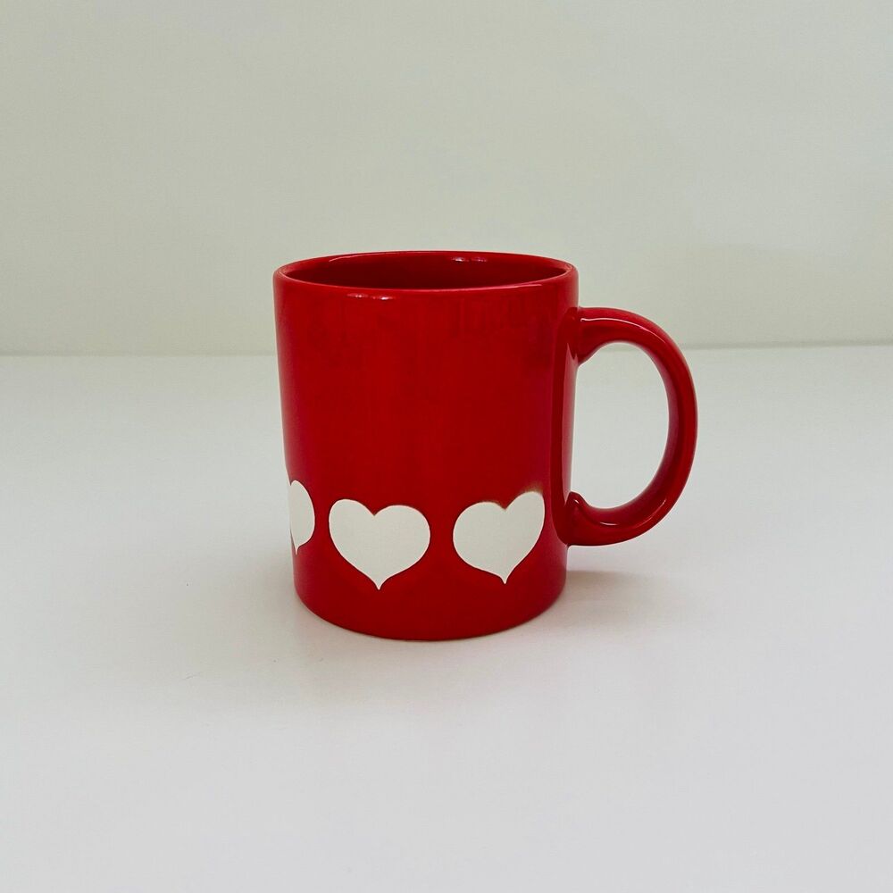 WAECHTERSBACH Germany Earthenware Red Coffee Mug Cup With White Hearts